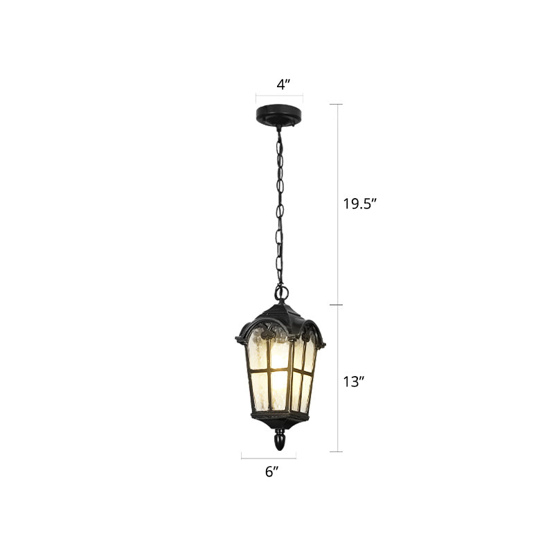 Tapered Rippled Glass Pendant Lighting Classic 1 Bulb Courtyard Suspension Light in Black