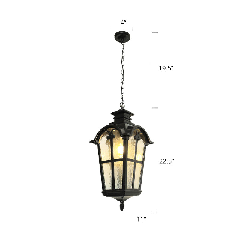 Éclairage pendentif en verre ondulant effilé Classic 1 Bulb Courtyard Suspension Light in Black