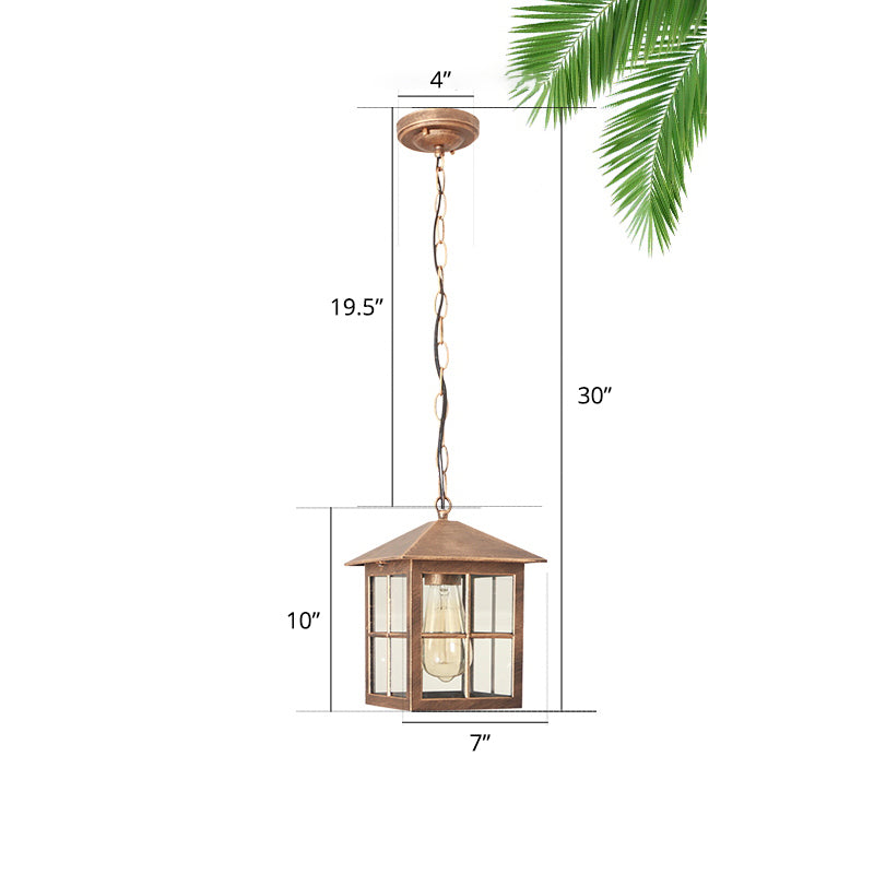 Country Gridded Box Pendant Light Single Transparent Glass Hanging Lamp for Garden