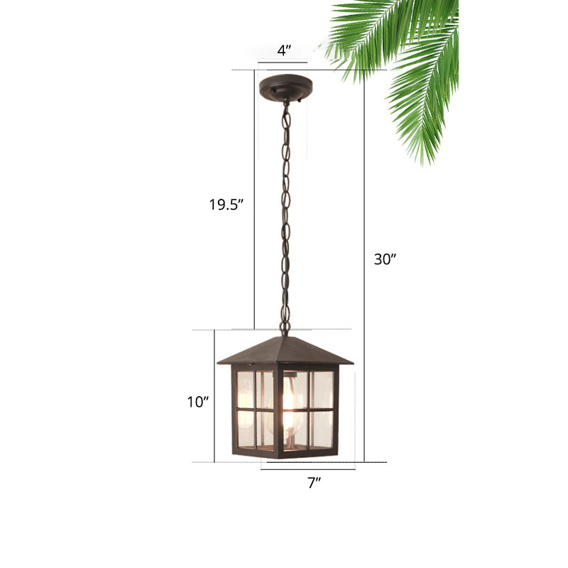 Country Gridded Box Pendant Light Single Transparent Glass Hanging Lamp for Garden