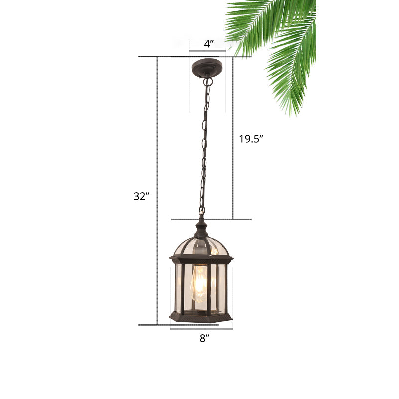 Clear Glass Birdcage Suspension Light Vintage 1-Light Outdoor Hanging Pendant Light