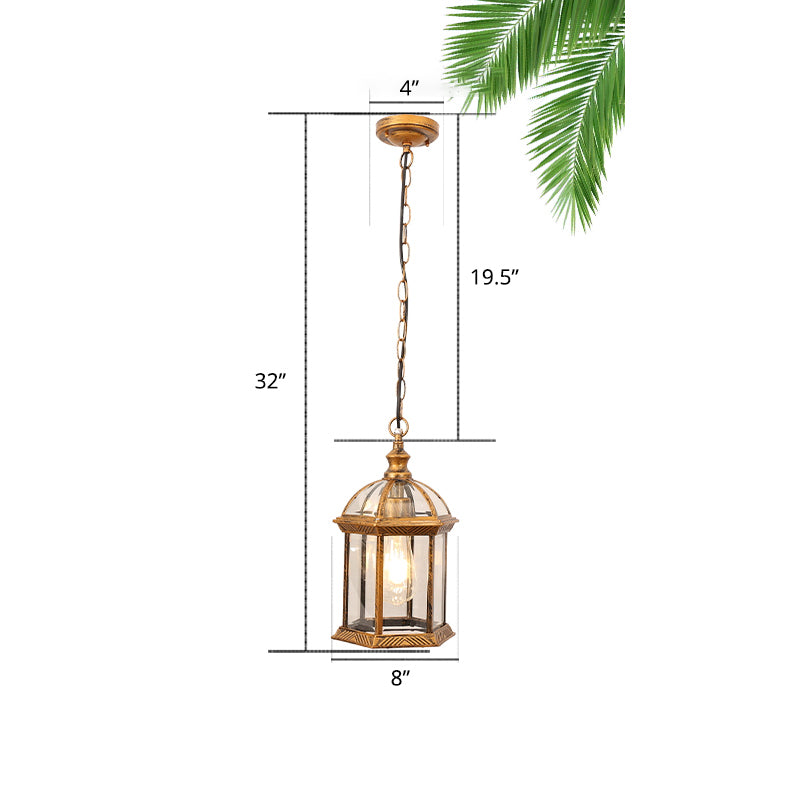 Clear Glass Birdcage Suspension Light Vintage 1-Light Outdoor Hanging Pendant Light