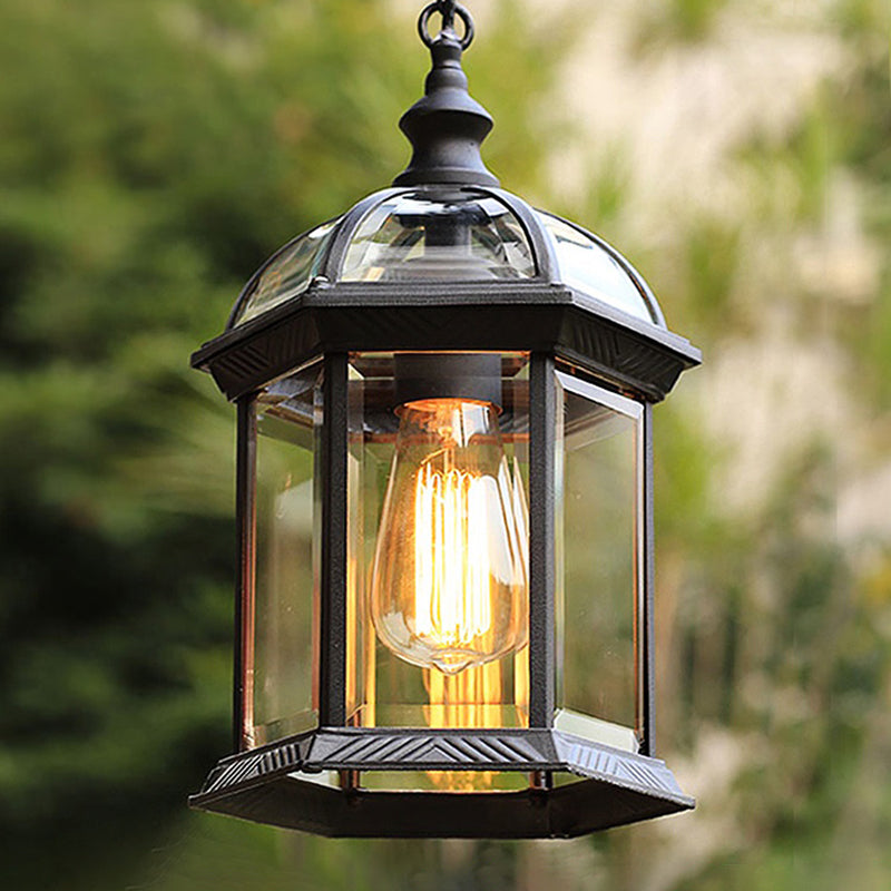 Clear Glass Birdcage Suspension Light Vintage 1-Light Outdoor Hanging Pendant Light