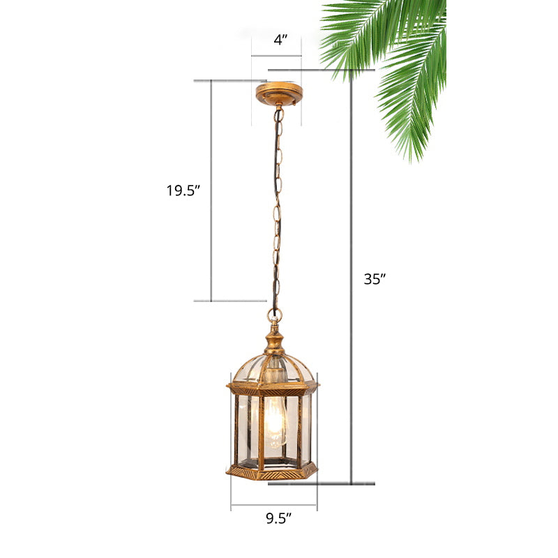 Clear Glass Birdcage Suspension Light Vintage 1-Light Outdoor Hanging Pendant Light