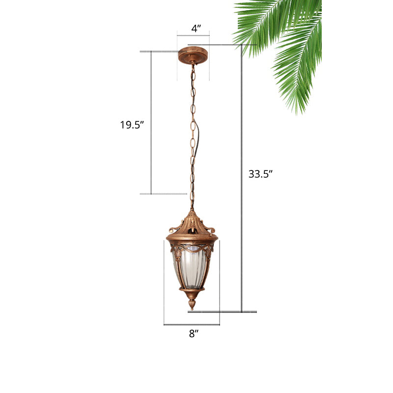 Single Bulb Drop Pendant Antique Bell Shaped Ribbed Glass Suspension Lighting for Outdoor