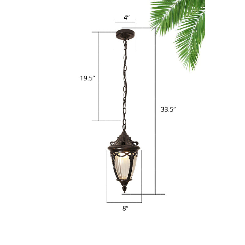 Single Bulb Drop Pendant Antique Bell Shaped Ribbed Glass Suspension Lighting for Outdoor