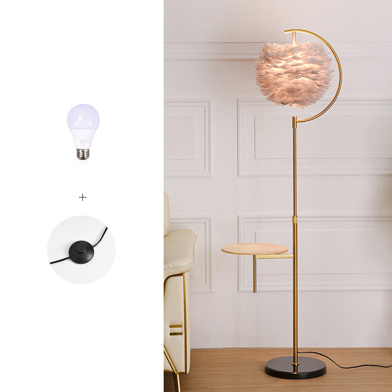 Feather Ball Shade Standing Licht Noordse 1 bol Verstelbare vloerlamp met houten lade