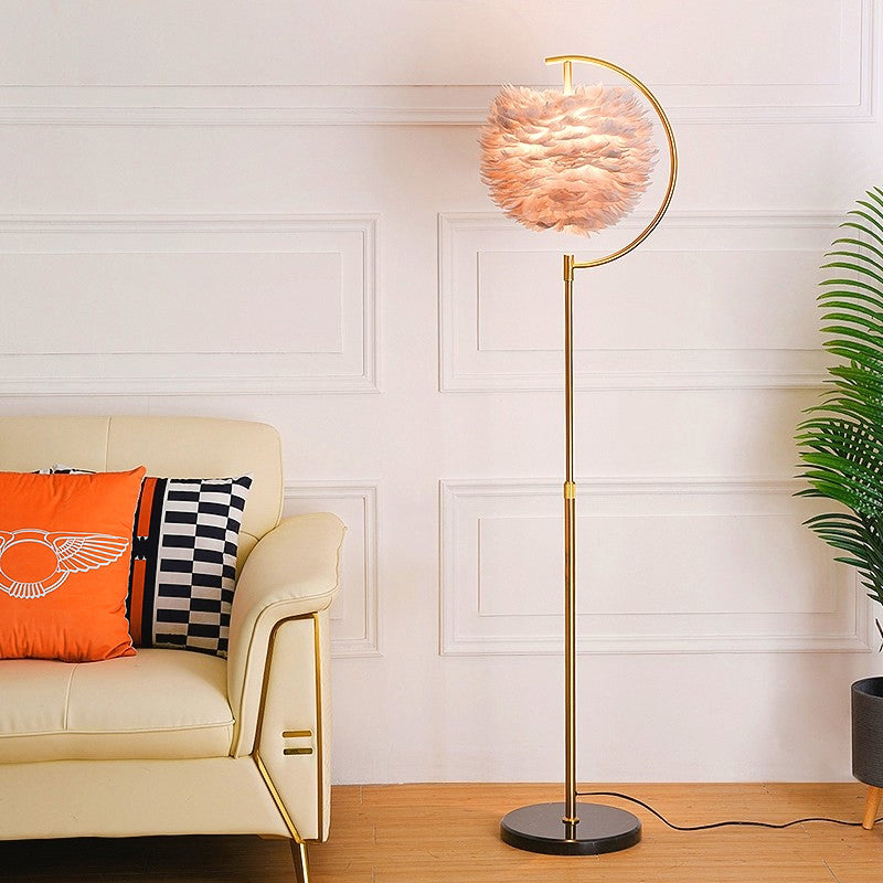 Feather Ball Shade Standing Licht Noordse 1 bol Verstelbare vloerlamp met houten lade