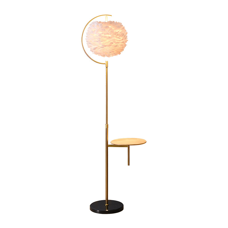 Feather Ball Shade Standing Licht Noordse 1 bol Verstelbare vloerlamp met houten lade