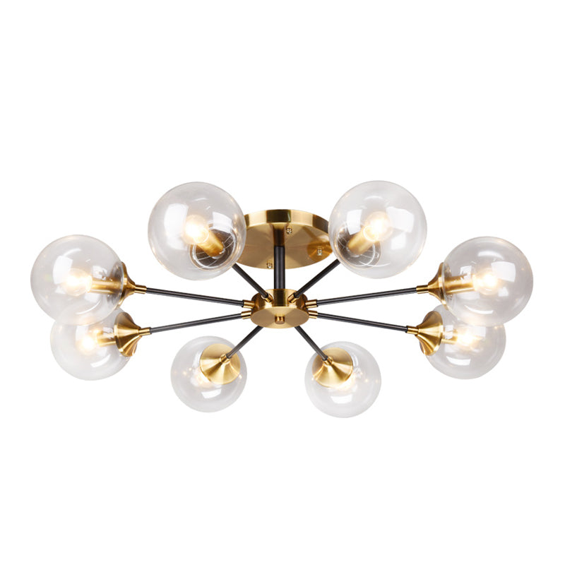 Burst Design Living Room Flushmount Ball Glass Postmodern Semi Flush Mount Light in Brass