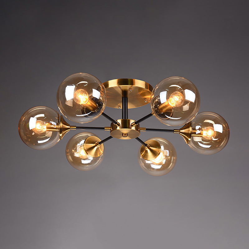 Burst Design Living Room Flushmount Ball Glass Postmodern Semi Flush Mount Light in Brass