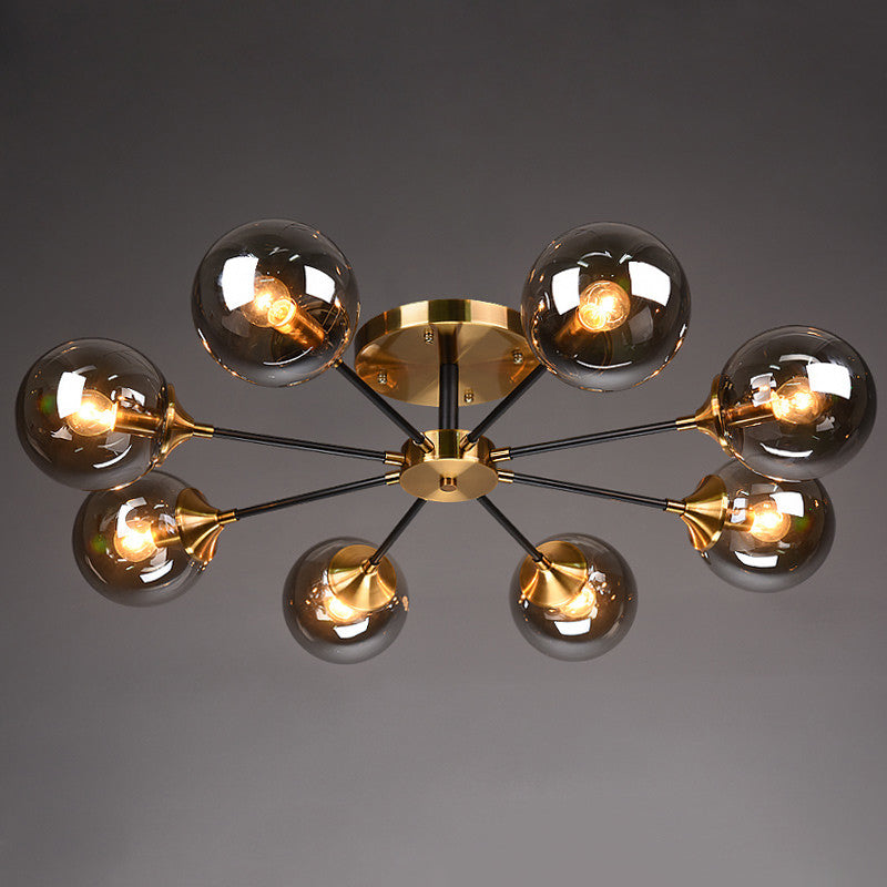 Burst Design Living Room Flushmount Ball Glass Postmodern Semi Flush Flush Mount Light en laiton