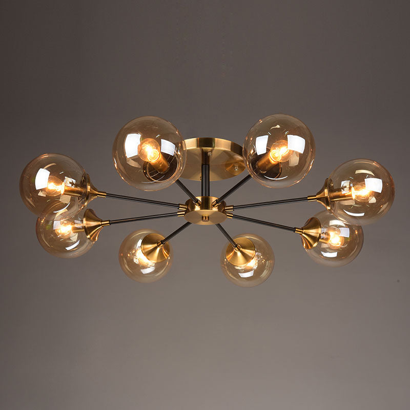 Burst Design Living Room Flushmount Ball Glass Postmodern Semi Flush Mount Light in Brass