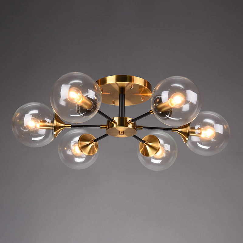 Burst Design Living Room Flushmount Ball Glass Postmodern Semi Flush Flush Mount Light en laiton