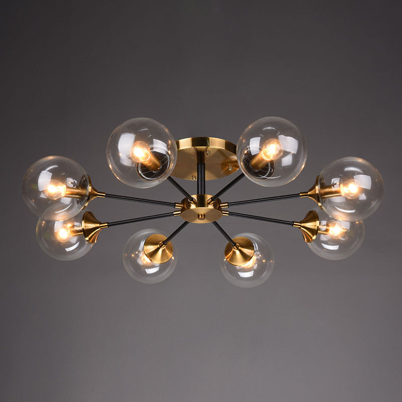 Burst Design Living Room Flushmount Ball Glass Postmodern Semi Flush Mount Light in Brass