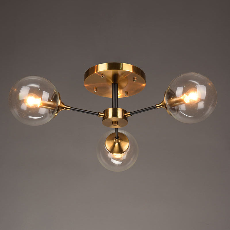 Burst Design Living Room Flushmount Ball Glass Postmodern Semi Flush Mount Light in Brass