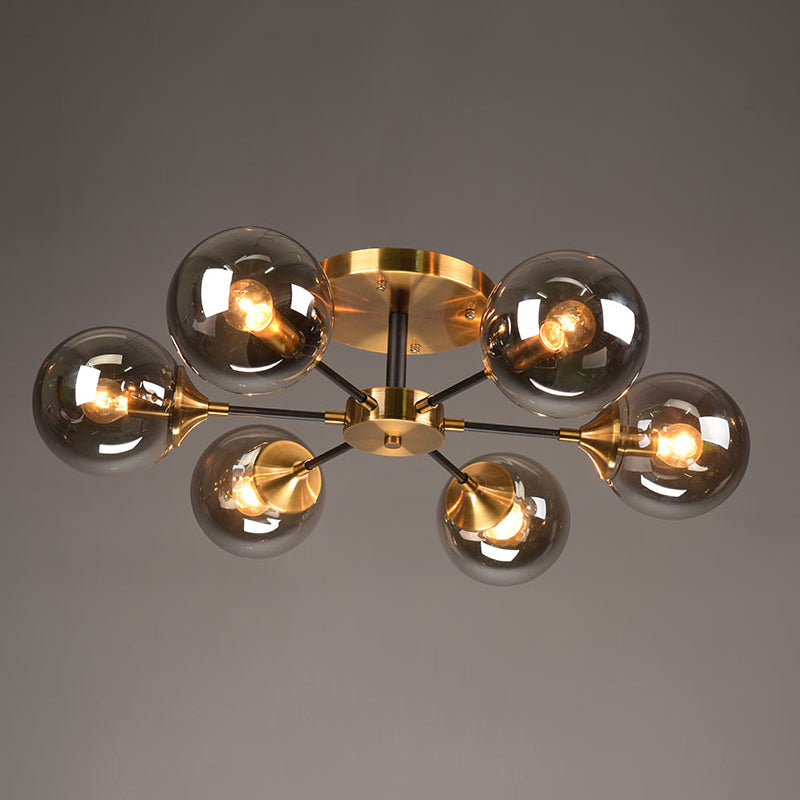 Burst Design Living Room Flushmount Ball Glass Postmodern Semi Flush Flush Mount Light en laiton