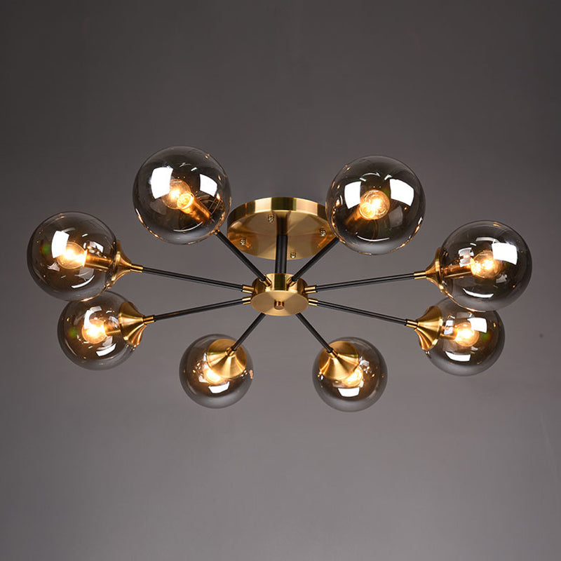 Burst Design Living Room Flushmount Ball Glass Postmodern Semi Flush Mount Light in Brass