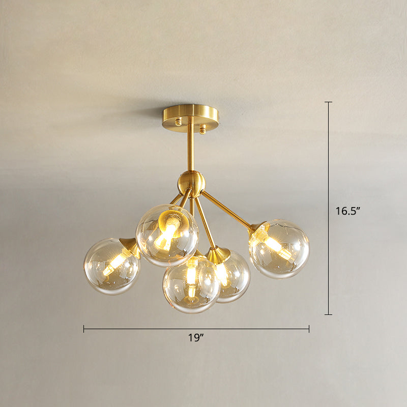 Gold Finish Branch Flush Light Postmodern Ball Glass Semi-Flush Mount Ceiling Light