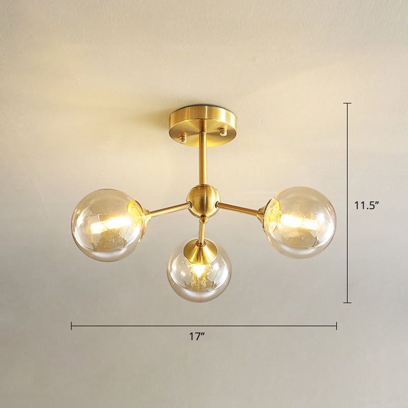 Gold Finish Branch Flush Light Postmodern Ball Glass Semi-Flush Mount Ceiling Light