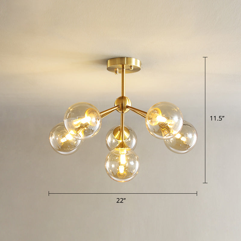 Gouden afwerking Branch Licht Postmoderne kogelglas Semi-flush montage plafondlicht