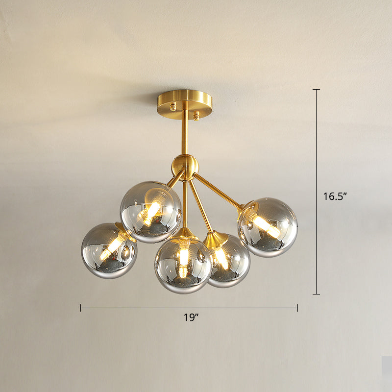 Gouden afwerking Branch Licht Postmoderne kogelglas Semi-flush montage plafondlicht