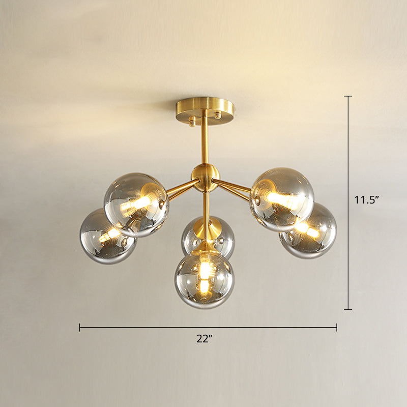 Gouden afwerking Branch Licht Postmoderne kogelglas Semi-flush montage plafondlicht