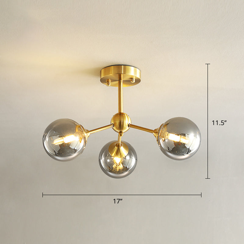 Gold Finish Branch Flush Light Postmodern Ball Glass Semi-Flush Mount Ceiling Light