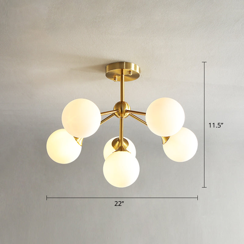 Gold Finish Branch Flush Light Postmodern Ball Glass Semi-Flush Mount Ceiling Light