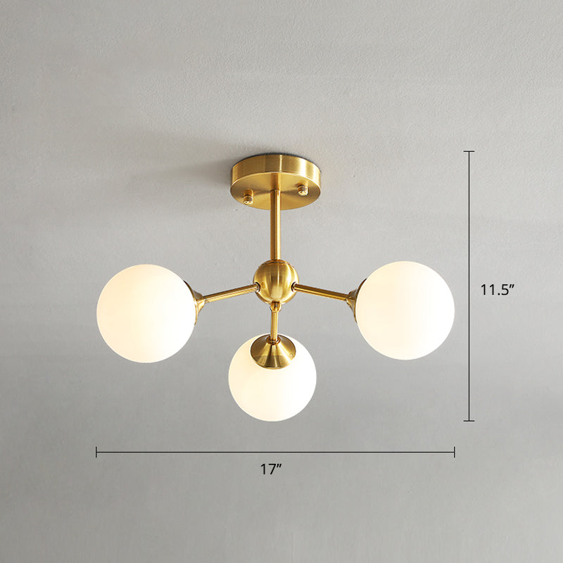 Gold Finish Branch Flush Light Postmodern Ball Glass Semi-Flush Mount Ceiling Light