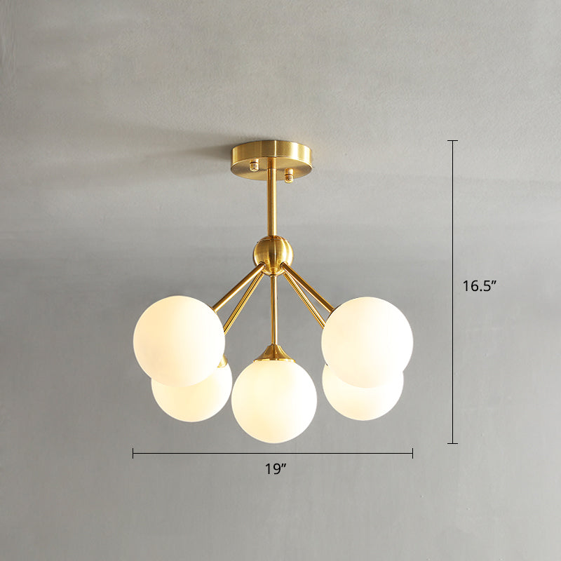 Gold Finish Branch Flush Light Postmodern Ball Glass Semi-Flush Mount Ceiling Light