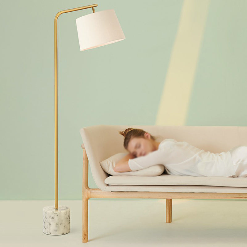 Verjüngter Trommelstoffbodenbeleuchtung minimalistischer 1 Glühbirne weißer Stehlampe mit Marmorbasis