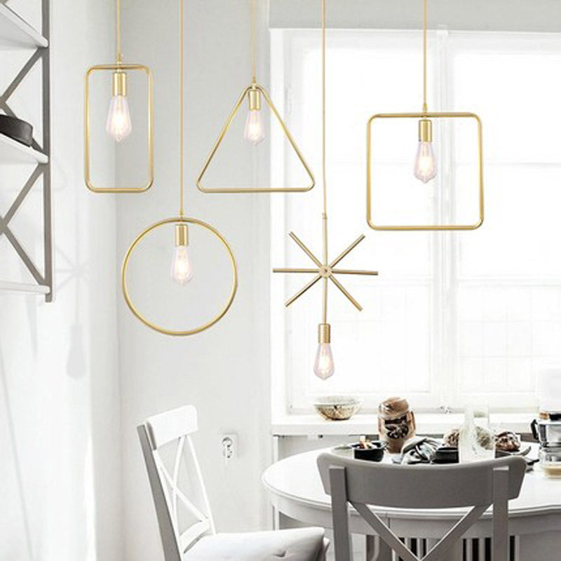 Gold Geometric Suspension Pendant Light Nordic Metal 1 Head Dining Room Pendulum Light