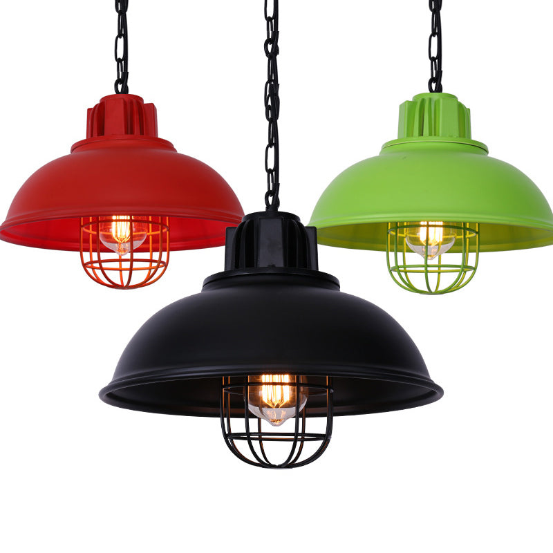 Industrial Bowl Shaped Commercial Pendant Lighting Single Metal Hanging Lamp with Cage Guard