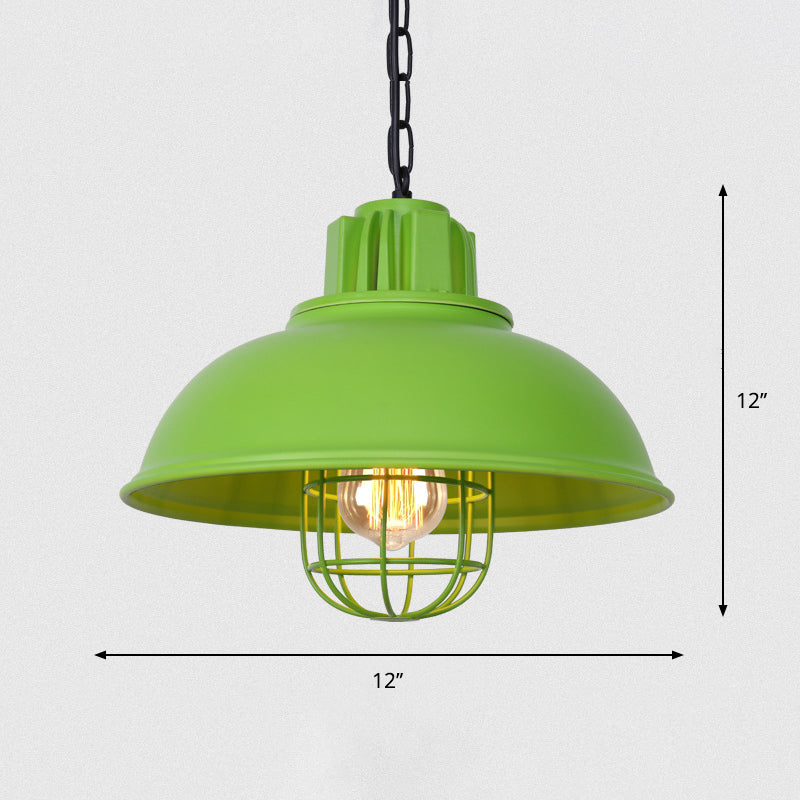 Industrial Bowl Shaped Commercial Pendant Lighting Single Metal Hanging Lamp with Cage Guard