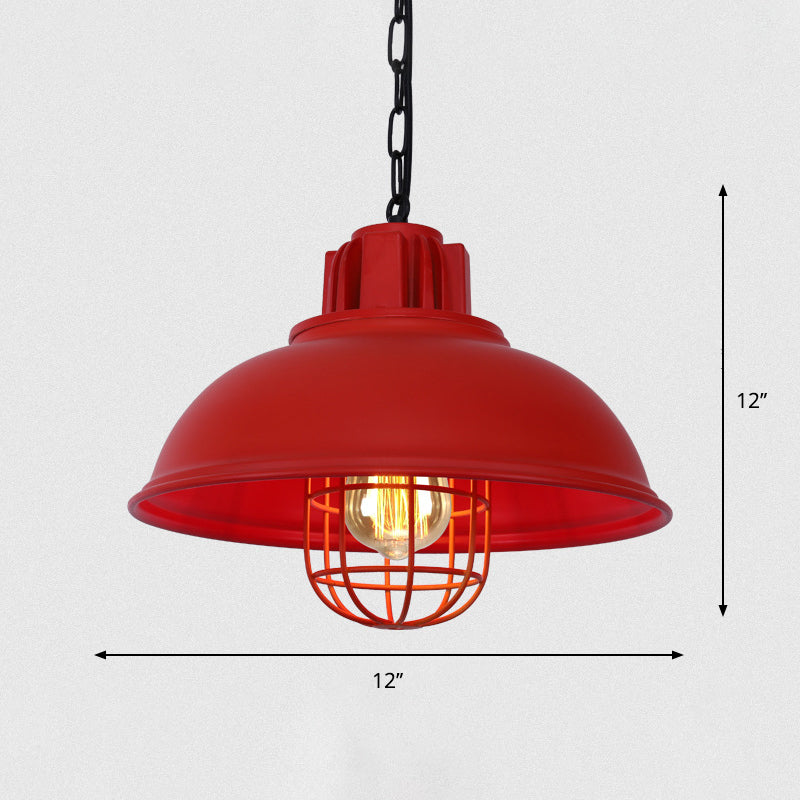 Industrial Bowl Shaped Commercial Pendant Lighting Single Metal Hanging Lamp with Cage Guard