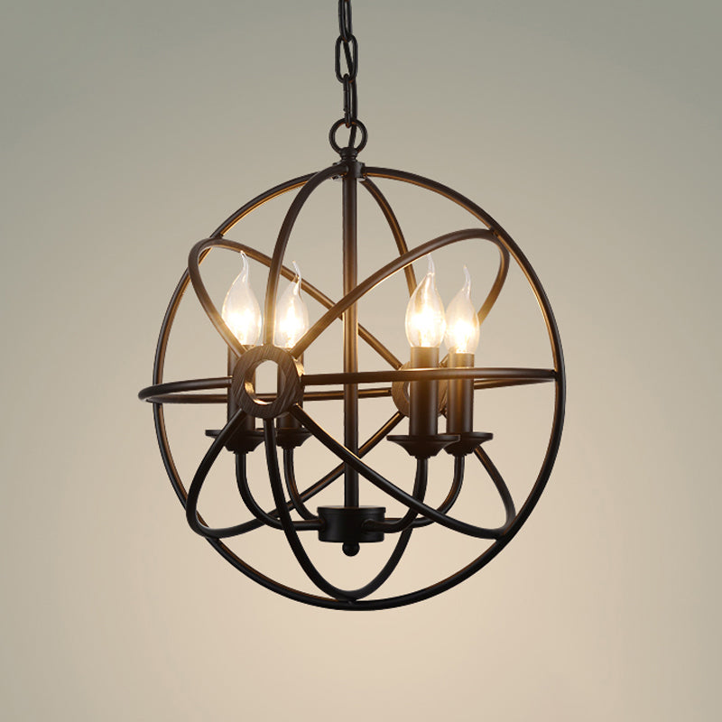 6 Bulbs Wrought Iron Chandelier Industrial Orbit Globe Restaurant Pendant Light Fixture