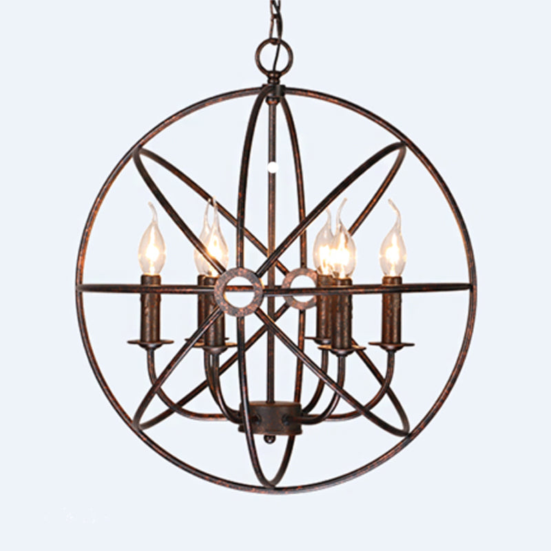 6 Bulbs Wrought Iron Chandelier Industrial Orbit Globe Restaurant Pendant Light Fixture