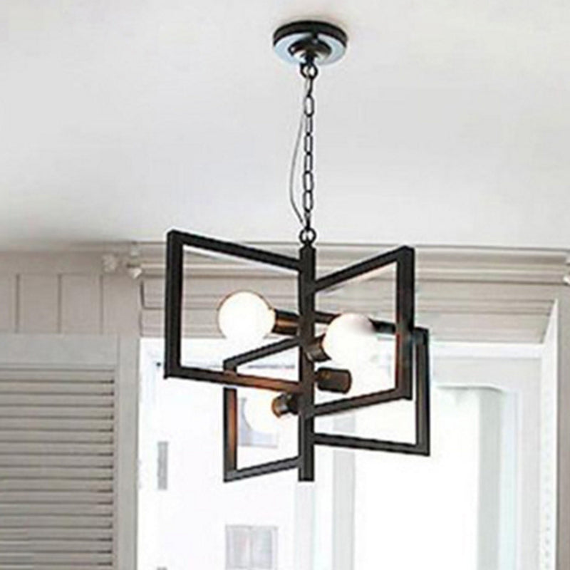 4-Light Square Pendant Lighting Industrial Metal Chandelier Light for Restaurant