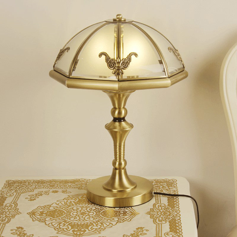 3-Bulb Frosted Glass Table Lamp Colonial Style Brass Cap Shaped Bedroom Night Light