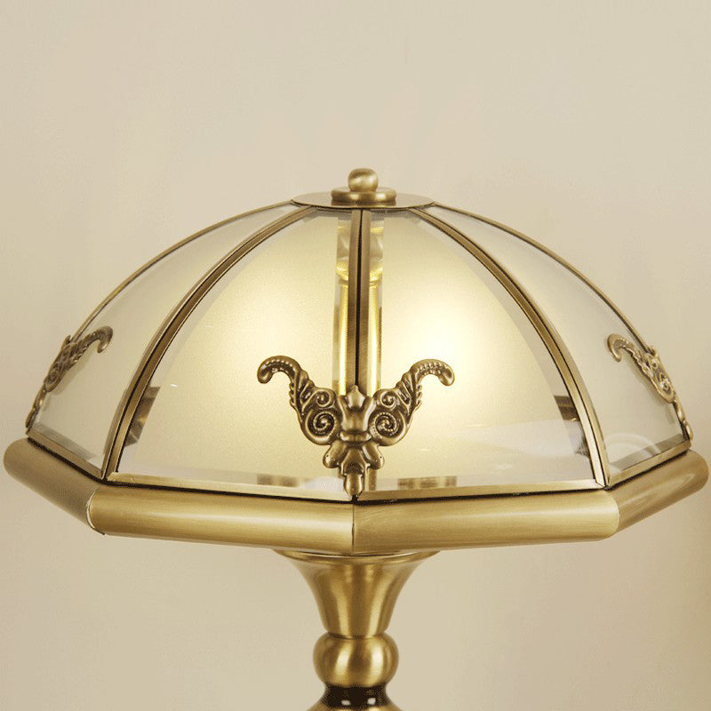 3-Bulb Frosted Glass Table Lamp Colonial Style Brass Cap Shaped Bedroom Night Light