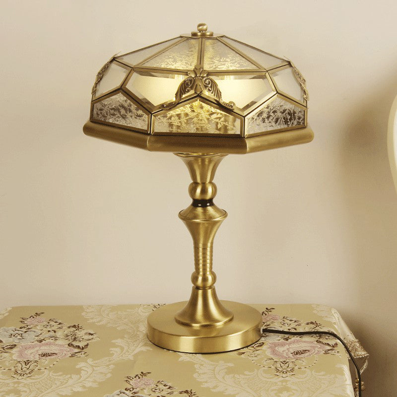 Classic Bowl Shade Table Light 3-Light Frost Glass Panes Night Light in Brass for Bedroom