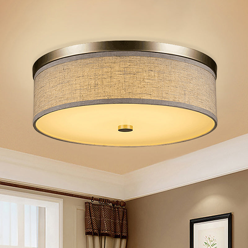 16"/19.5"/23.5" Dia Cylinder Flush Mount Contemporary Fabric Beige LED Flush Mount Lamp