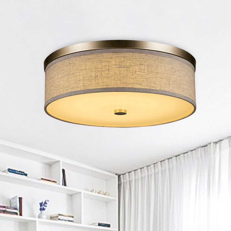 16"/19.5"/23.5" Dia Cylinder Flush Mount Contemporary Fabric Beige LED Flush Mount Lamp