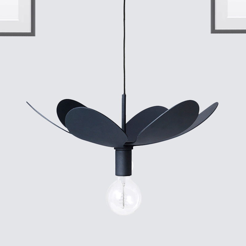 12"/19.5" Wide Minimal Ceiling Lamp with Flower Metal Shade 1 Light Black/White Pendant Light Fixture for Living Room