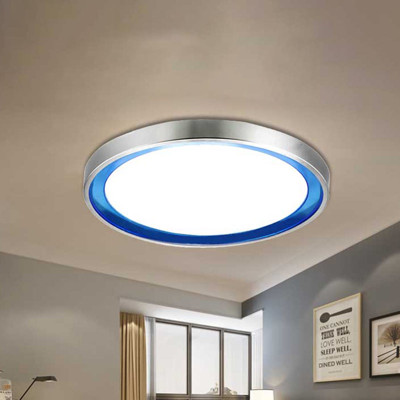 14"/16"/20" W Circular Metal Flush Light Contemporary Orange/Blue/Purple LED Ceiling Fixture with Acrylic Diffuser in Warm/White