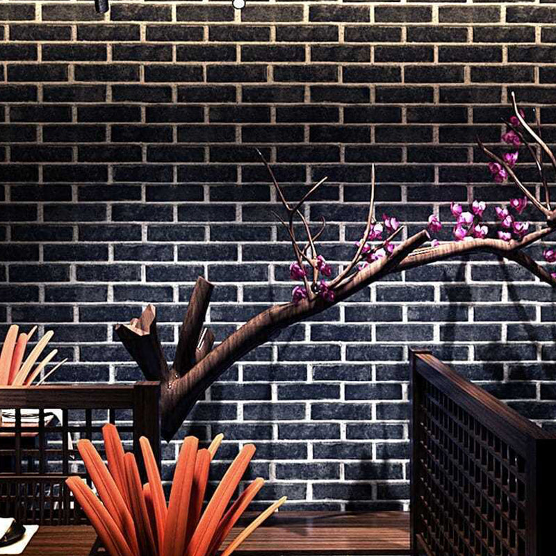 Brick Effect Wallpaper Roll Dark Color Industrial Style Wall Covering for Accent Wall