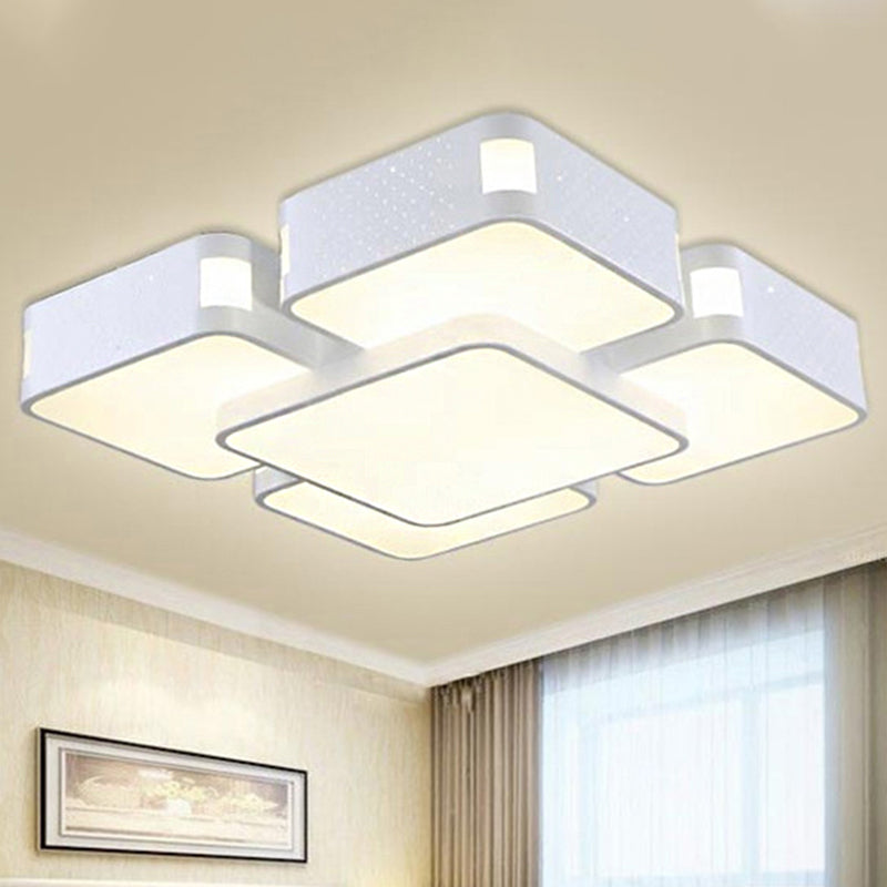 24"/37" Wide Square Ceiling Mounted Light Contemporary Acrylic LED White Flush Pendant Light