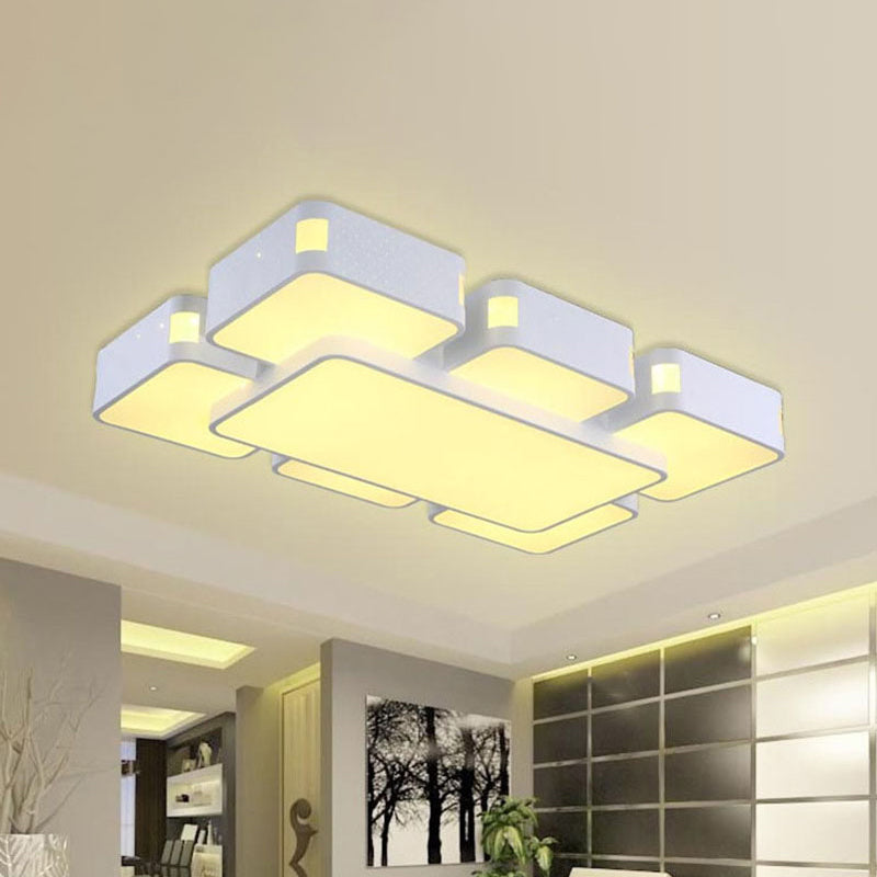 24 "/37" Wide Square Ceiling Mounted Light Contemporain Acrylique LED White Flush Pendentif