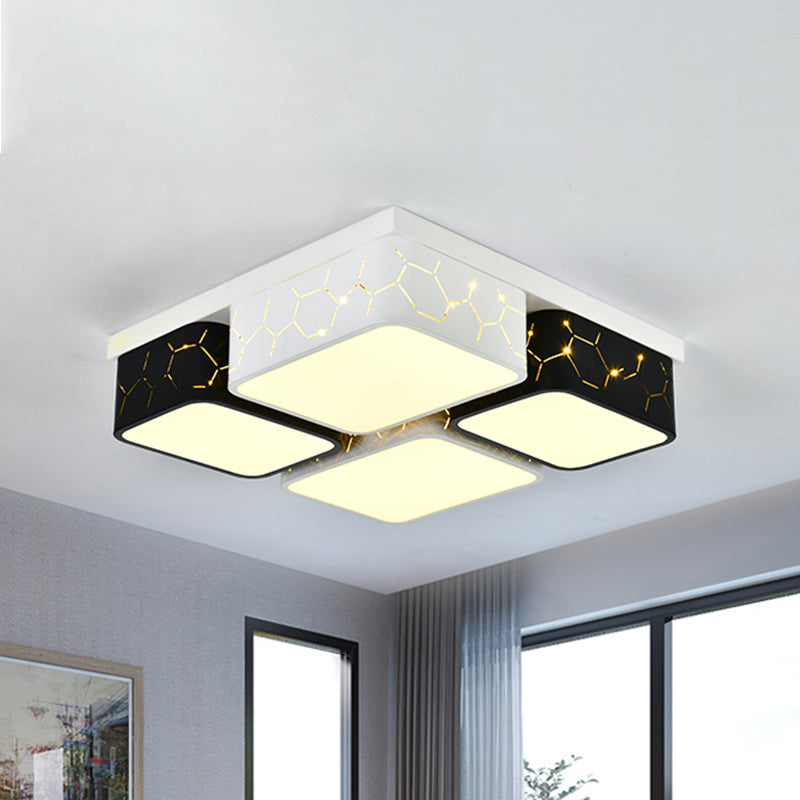 Square Bedroom Flush Ceiling Light Acrylic Warm/White Lighting LED Contemporary Ceiling Mount Fixture in Black